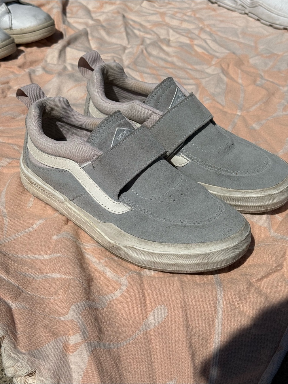 Vans Men's Gray Suede Strap Sneakers with Cream Side Stripe